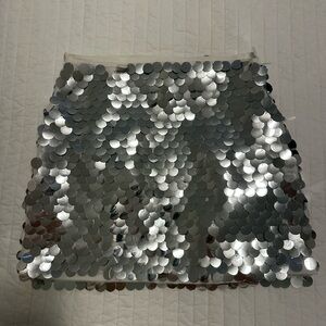 12th Tribe Silver Sequin Mini Skirt
